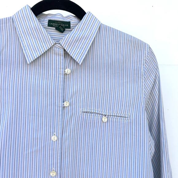 Ralph Lauren Y2K LRL Striped Button Down Western Shirt Blue Medium Cotton Preppy - Picture 4 of 8
